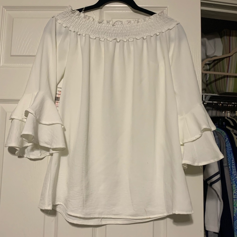 White off-shoulder flowy blouse